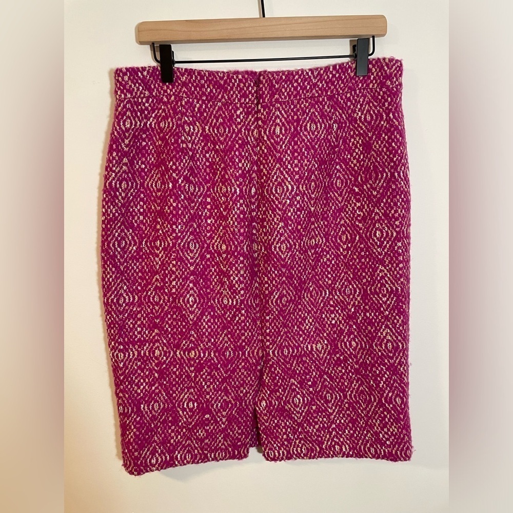 J Crew No 2 Pencil Pink Tweed Lined Skirt Diamond Design Women Size 8 Wool Blend - Picture 9 of 11